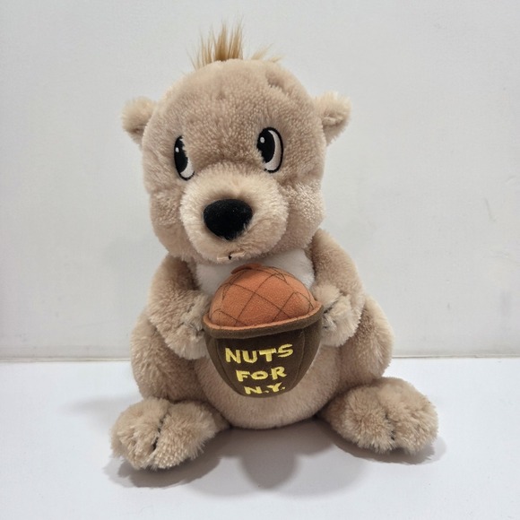 11" Toys R US Times Square Brown Plush Squirrel Holding Nut Nuts for NY Souvenir